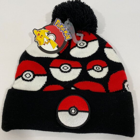 Bioworld Pokemon Pokeball Beanie Hat Cap Knit Pom Winter HTF NEW - Picture 1 of 6